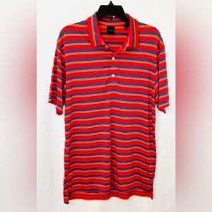 DUNNING Golf Mens Short Sleeve Blue Red Orange Striped Polo Golf Shirt SZ Medium